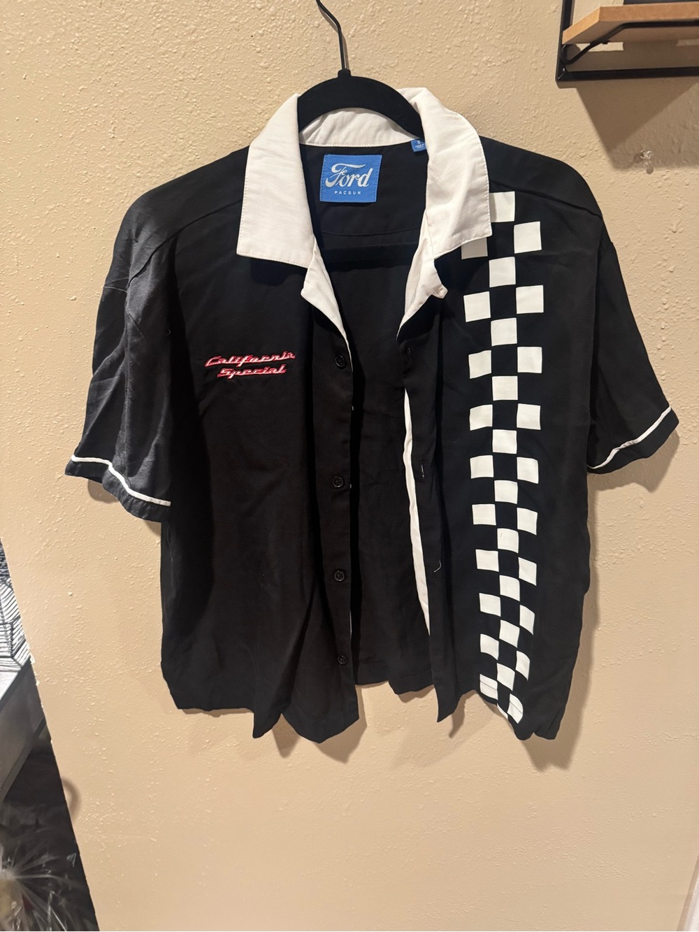 Ford Black & White Checkerboard Short-Sleeve Button-Down Shirt